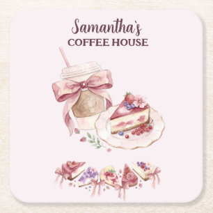 Dessous-de-verre Carré En Papier Blush Patisserie Café Marque Personnalisée