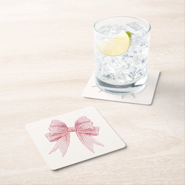 Dessous-de-verre Carré En Papier Blush Pink Bow Birthday  (En situation)