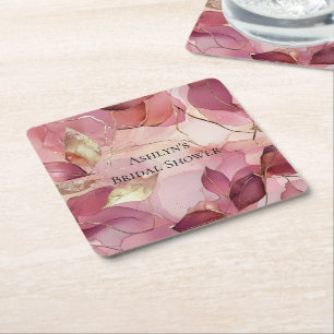 Dessous-de-verre Carré En Papier Blush Rose Gold Feuilles Baby Shower