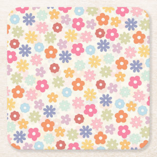 Dessous-de-verre Carré En Papier Boho 70's Retro Daisy Flowers