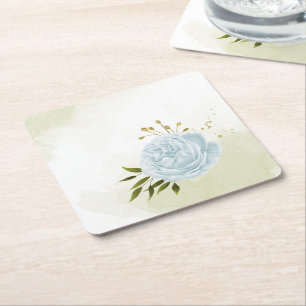 Dessous-de-verre Carré En Papier Boho bleu fleurs vert feuille botanique