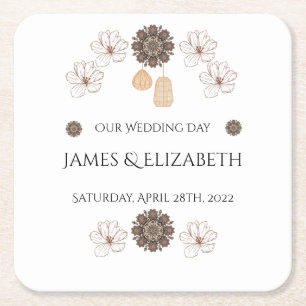 Dessous-de-verre Carré En Papier Boho Chic Floral Mariage