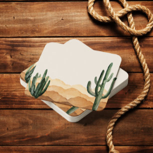 Dessous-de-verre Carré En Papier Boho Desert Cactus Southwestern Cowboy ou Cowgirl