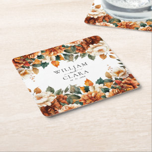 Dessous-de-verre Carré En Papier Boho Floral Terracotta Aquarelle Mariage