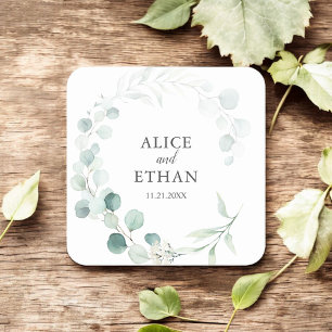 Dessous-de-verre Carré En Papier Boho Green Eucalyptus Mariage