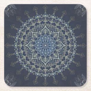 Dessous-de-verre Carré En Papier Boho Hippie Tibétain Style bleu complexe Mandala