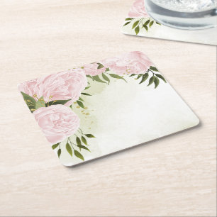 Dessous-de-verre Carré En Papier Boho rose fleurs vert feuille botanique