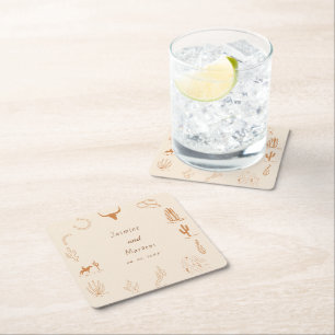 Dessous-de-verre Carré En Papier Boho Western Saddup Cowboy douche nuptiale