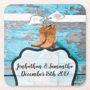 Dessous-de-verre Carré En Papier Boire les grillades Bleu bois grange porte Bottes 