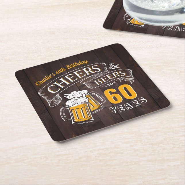 Dessous-de-verre Carré En Papier Bois Brown Bravo Et Bières N'Importe Quel Âge Anni (Incliné)