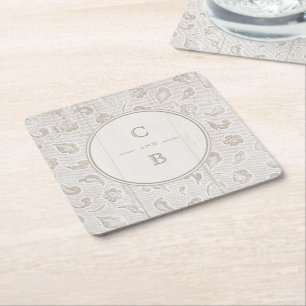 Dessous-de-verre Carré En Papier Bois de dentelle blanche mariage campagnard rustiq