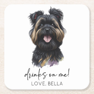 Dessous-de-verre Carré En Papier Bois Sur Moi ! Mariage de chien Affenpinscher