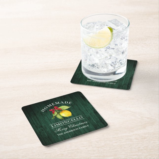 Dessous-de-verre Carré En Papier Bois vert Limoncello fait maison (En situation)