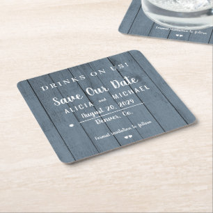 Dessous-de-verre Carré En Papier Boissons sur nous mariage rustique simple enregist