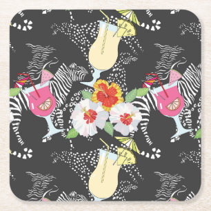 Dessous-de-verre Carré En Papier Boissons Tropicales Avec Animaux
