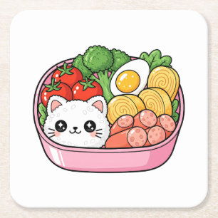 Dessous-de-verre Carré En Papier Boîte à bento de chat mignon Kawaii