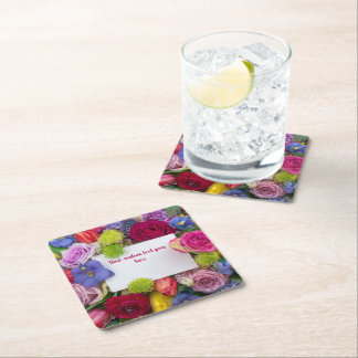 Dessous-de-verre Carré En Papier Boîte de texte personnalisée de roses encadrées fl