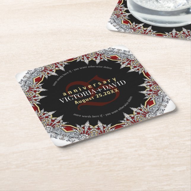 Dessous-de-verre Carré En Papier Boîte Mariage d'anniversaire de diamants d'argent  (Incliné)