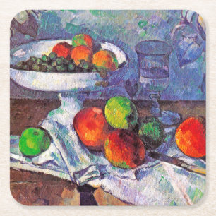 Dessous-de-verre Carré En Papier Bol à fruits, Verre et Pommes, Cézanne