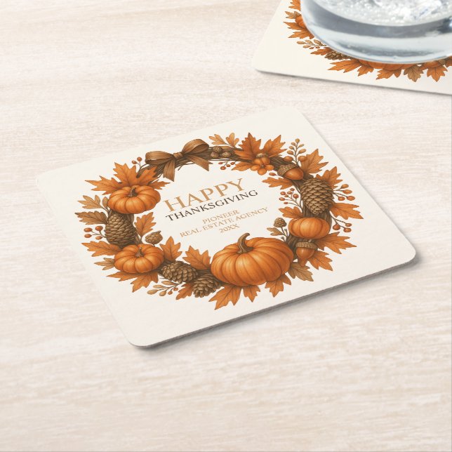 Dessous-de-verre Carré En Papier Bon thanksgiving Autumn Wreath Élégant (Incliné)