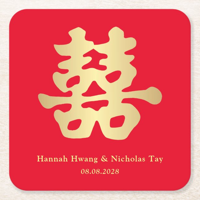 Dessous-de-verre Carré En Papier Bonheur double | Mariage chinois (Devant)