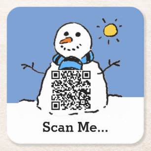 Dessous-de-verre Carré En Papier Bonhomme de neige au soleil avec code QR