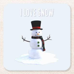 Dessous-de-verre Carré En Papier Bonhomme de neige avec chapeau et écharpe. J'aime