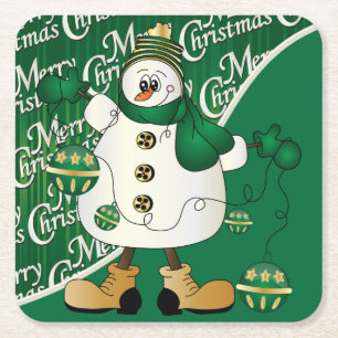Dessous-de-verre Carré En Papier Bonhomme de neige de vert de Joyeux Noël