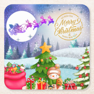 Dessous-de-verre Carré En Papier Bonhomme de neige Joyeux Noël Arbre Cadeau & Bonne
