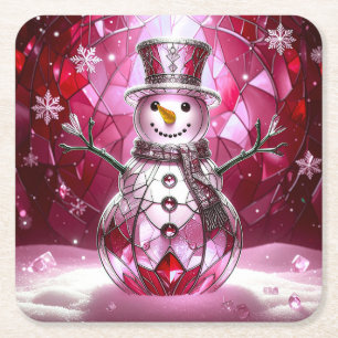 Dessous-de-verre Carré En Papier Bonhomme de neige rouge Flocons de neige Fête Dess