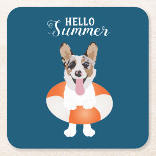 Dessous-de-verre Carré En Papier Bonjour Chiens de plage de Corgi été