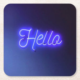 Dessous-de-verre Carré En Papier Bonjour Fun Neon Bleu Signal brillant et gai