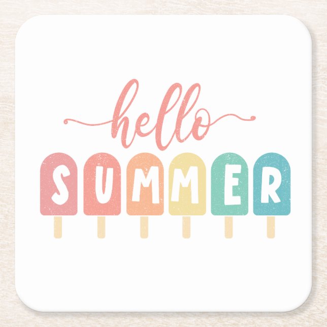 Dessous-de-verre Carré En Papier Bonjour Summer Pastel Popsicles (Devant)