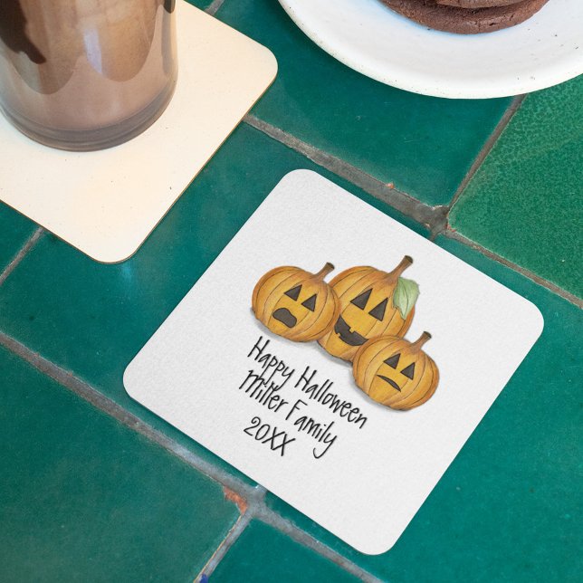 Dessous-de-verre Carré En Papier Bonne Halloween Cute Citrouille Custom (Happy Halloween Pumpkins coaster)
