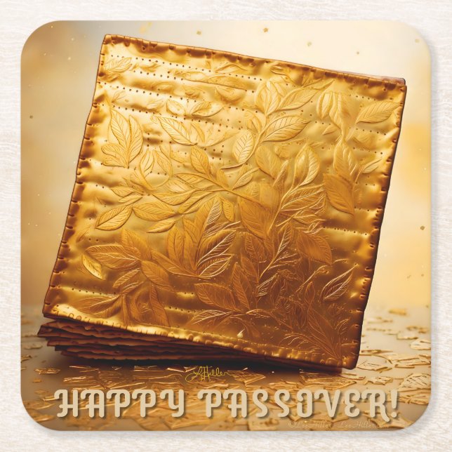 Dessous-de-verre Carré En Papier Bonne Pâque ! Golden Matzah (Devant)