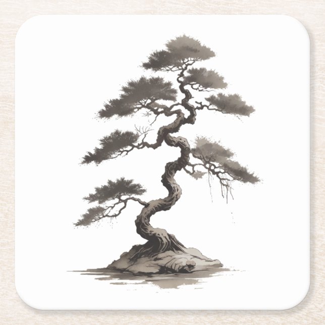 Dessous-de-verre Carré En Papier Bonsai (Devant)