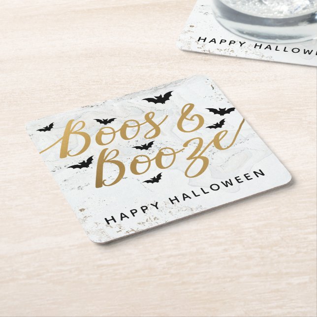 Dessous-de-verre Carré En Papier Boos & Booze Halloween Party (Incliné)