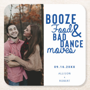 Dessous-de-verre Carré En Papier Booze Food & Bad Dance Déménage Mariage Date Photo