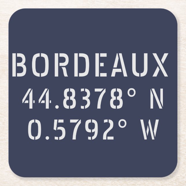 Dessous-de-verre Carré En Papier Bordeaux Latitude Longitude (Devant)