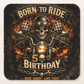 Dessous-de-verre Carré En Papier Born to Ride 50th Birthday Biker Skull Card