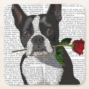 Dessous-de-verre Carré En Papier Boston Terrier avec Rose dans la bouche