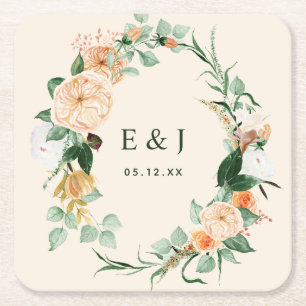 Dessous-de-verre Carré En Papier Botanique Boho Floral verdure Monogramme Mariage