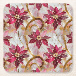 Dessous-de-verre Carré En Papier Boucles d'or Bourgogne rose Poinsettias de Noël