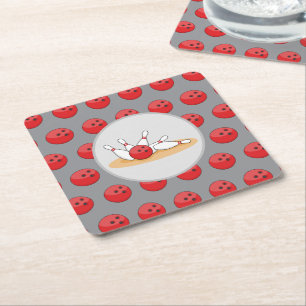 Dessous-de-verre Carré En Papier Boule de bowling frappant les quilles avec motif d