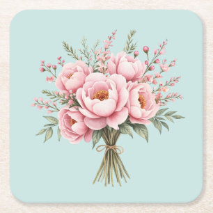 Dessous-de-verre Carré En Papier Bouquet de fleurs de pivoine rose joli