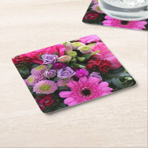 Dessous-de-verre Carré En Papier Bouquet de fleurs roses et violettes Photo