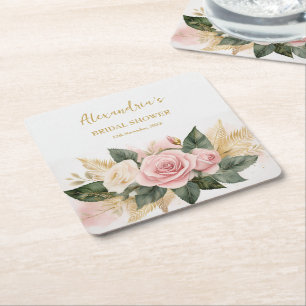 Dessous-de-verre Carré En Papier Bouquet de roses personnalisé pour enterrement de
