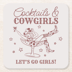 Dessous-de-verre Carré En Papier Bourgogne Cocktails et Cowgirls Rodeo Enterrement 
