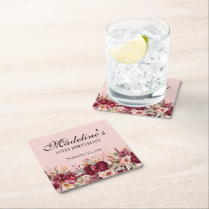 Dessous-de-verre Carré En Papier Bourgogne rose Florale femme 50e anniversaire
