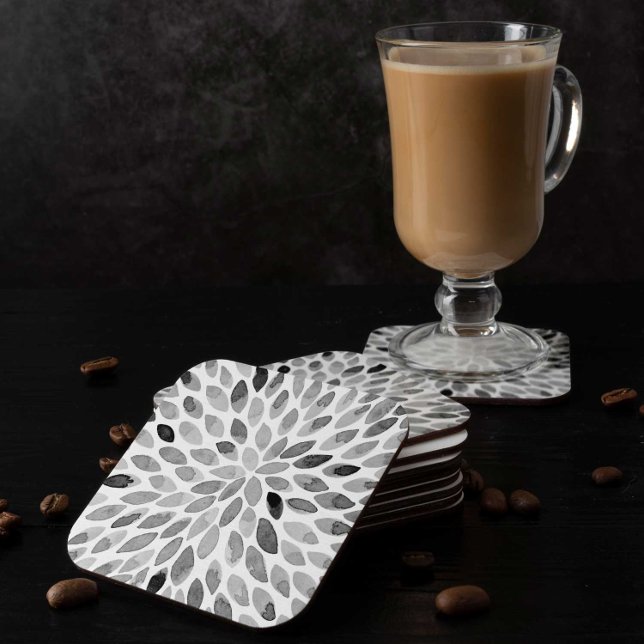 Dessous-de-verre Carré En Papier Boutons de brosse d'aquarelle - noir et blanc (Créateur téléchargé)